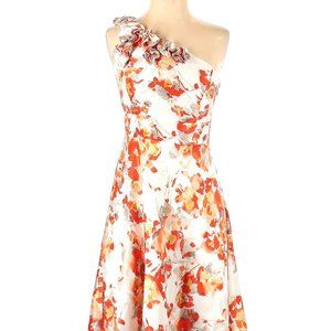 Tahari orange floral one-shoulder flower dress